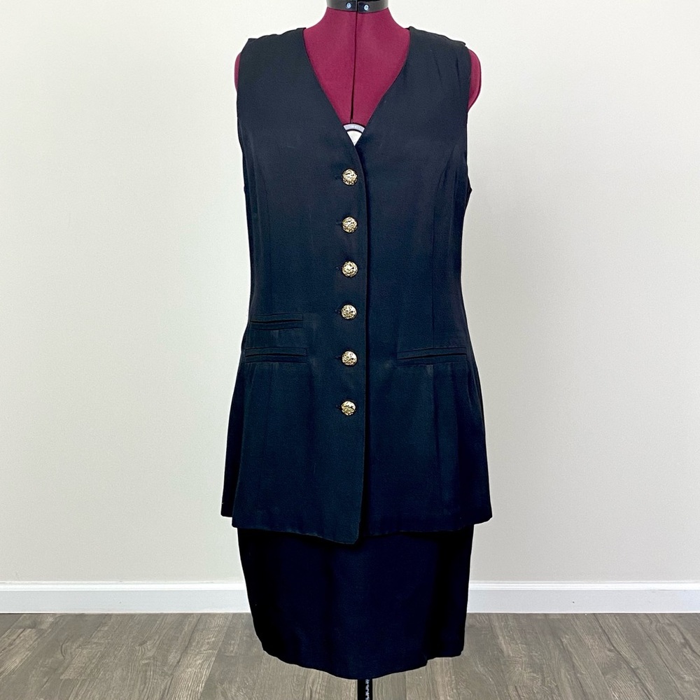 80s Vintage Button Down Peplum Vest Dress